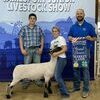 Grand Champion Market Lamb, Harlee Beck.
On the left, Judge Cole Murphy, and on the right is Wade Dixon from BTC Bank.