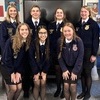 Jamesport FFA Officers - Front row left to right: Lexxus Blakely-Wright, Tori Dunks, and Allee Prescott; Back row, left to right: Ella Lockridge, Liberty Perkins, Cale Turner, Emma Henderson, Callie Skinner and Tori Dustman.
